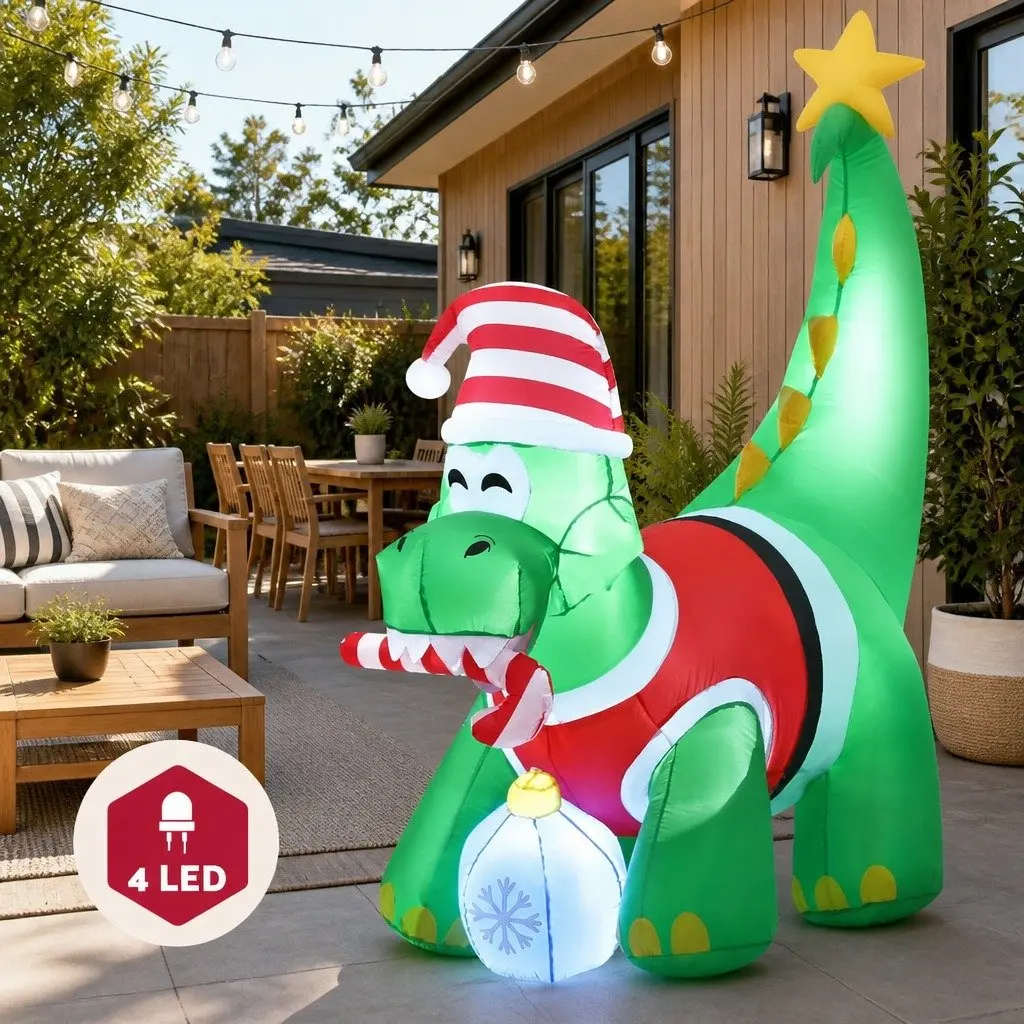 Christmas Inflatable Dinosaur Multicolour 1.86M LED Illuminated Outdoor Indoor Decoration