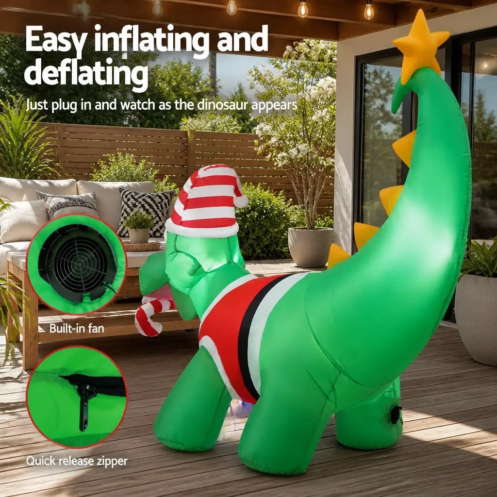 Christmas Inflatable Dinosaur Multicolour 1.86M LED Illuminated Outdoor Indoor Decoration