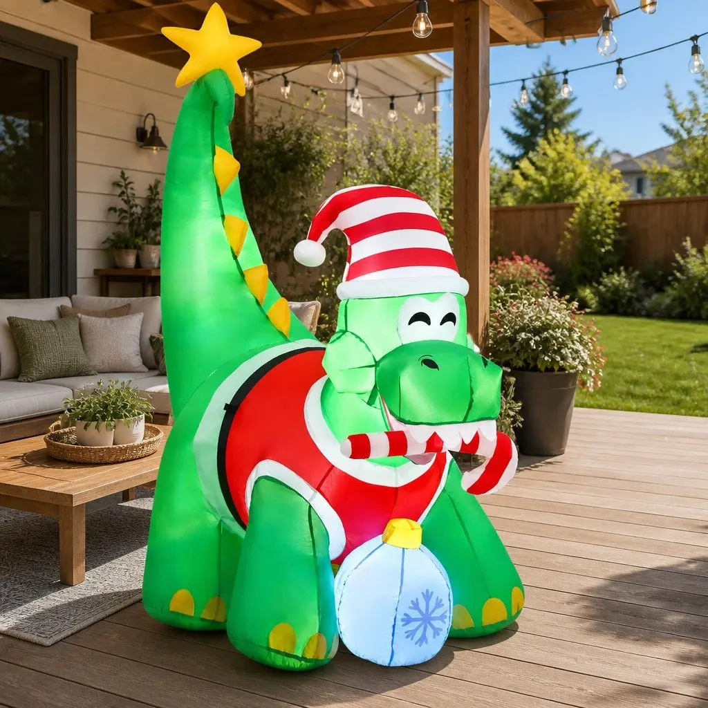 Christmas Inflatable Dinosaur Multicolour 1.86M LED Illuminated Outdoor Indoor Decoration