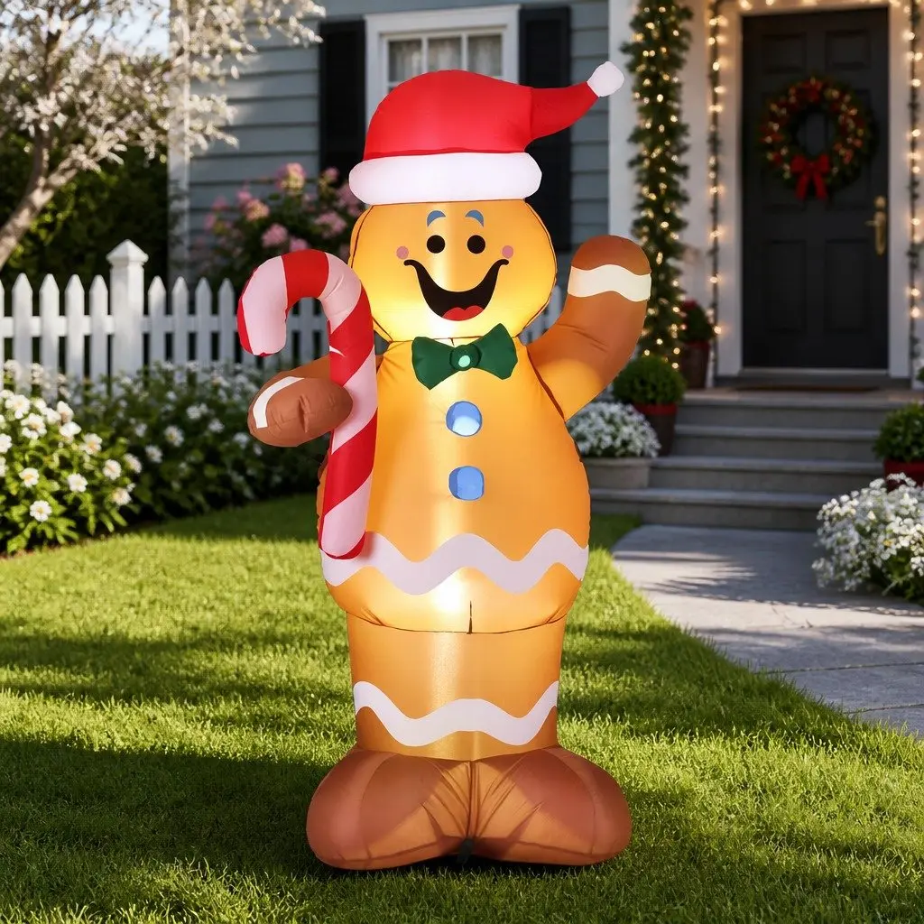 Christmas Inflatable Gingerbread Man Multicolour 1.5M LED Lights Outdoor Indoor Decoration