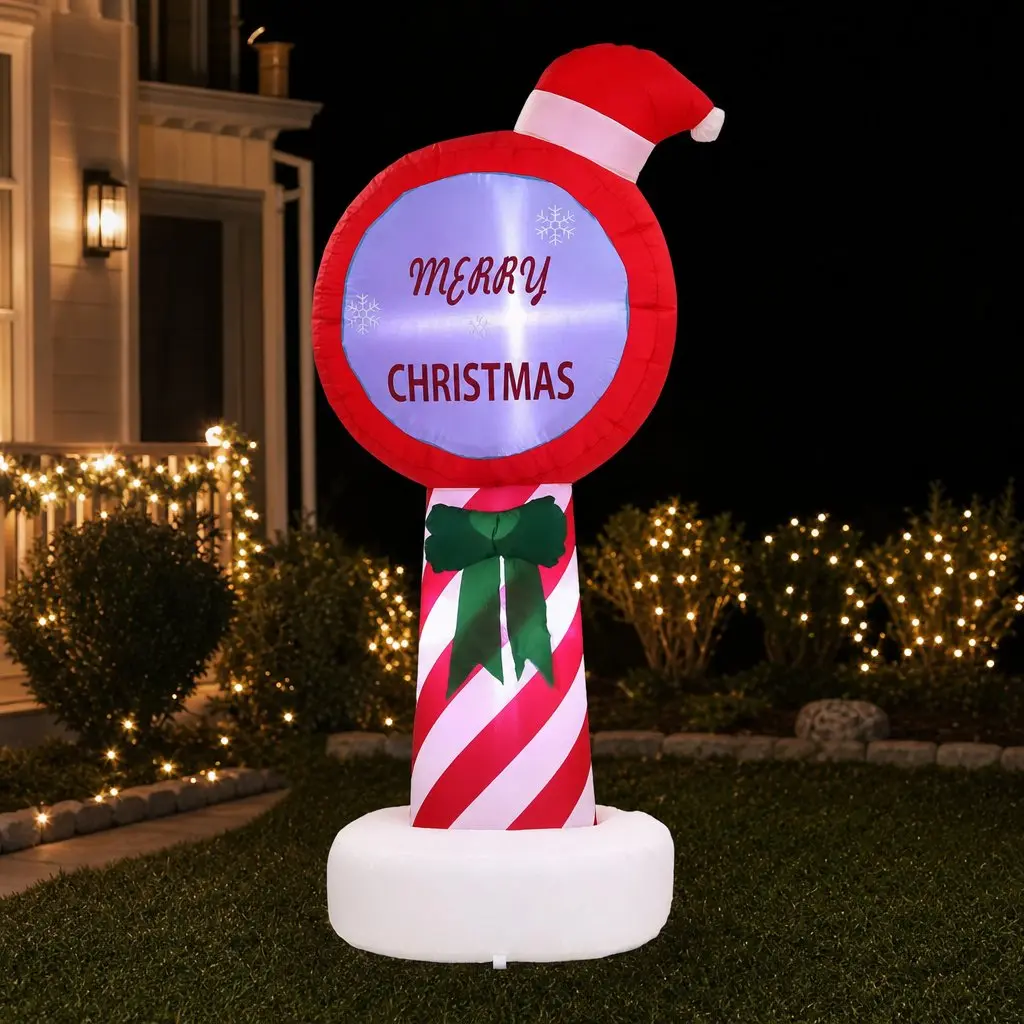 Christmas Inflatable Pole 1.8M LED Outdoor Decorations Red Illuminated Display