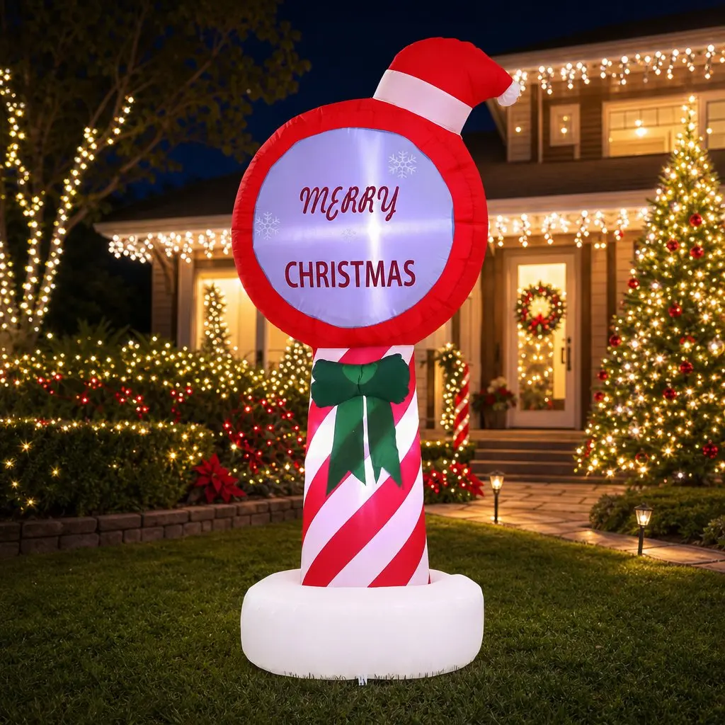 Christmas Inflatable Pole 1.8M LED Outdoor Decorations Red Illuminated Display
