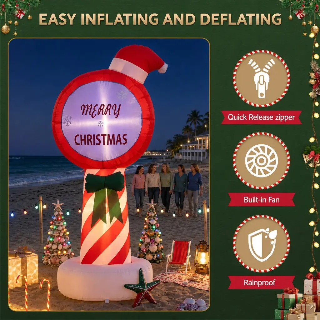 Christmas Inflatable Pole 1.8M LED Outdoor Decorations Red Illuminated Display