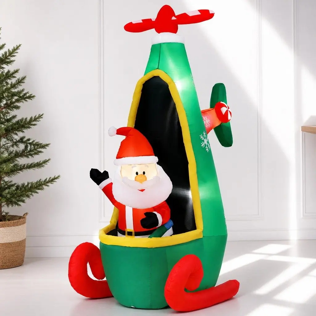 Christmas Inflatable Santa Helicopter 2.55M LED Indoor Outdoor Decoration