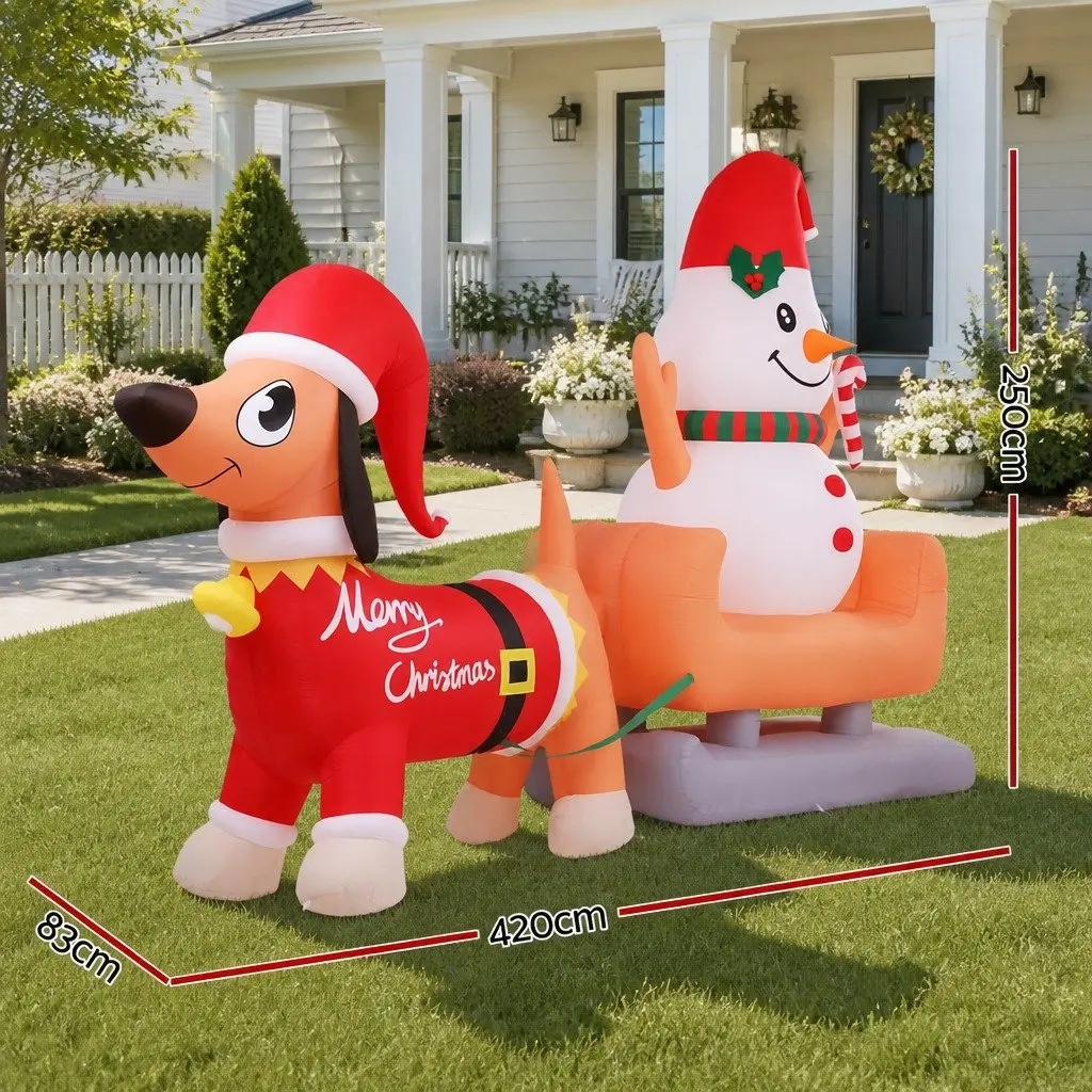 Christmas Inflatable Snowman and Dog Multicolour 4.2M Tall LED Illuminated Outdoor Decoration