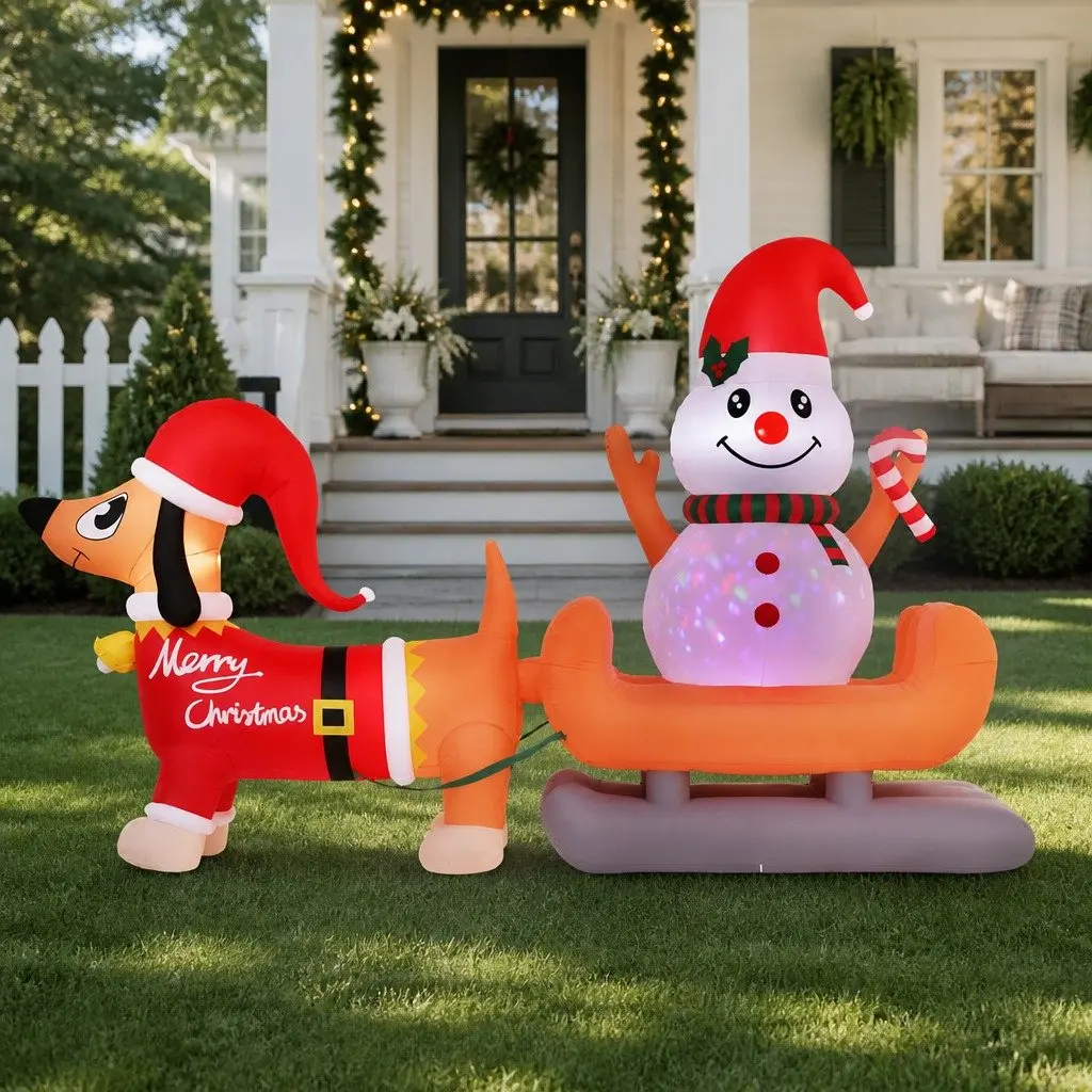 Christmas Inflatable Snowman and Dog Multicolour 4.2M Tall LED Illuminated Outdoor Decoration