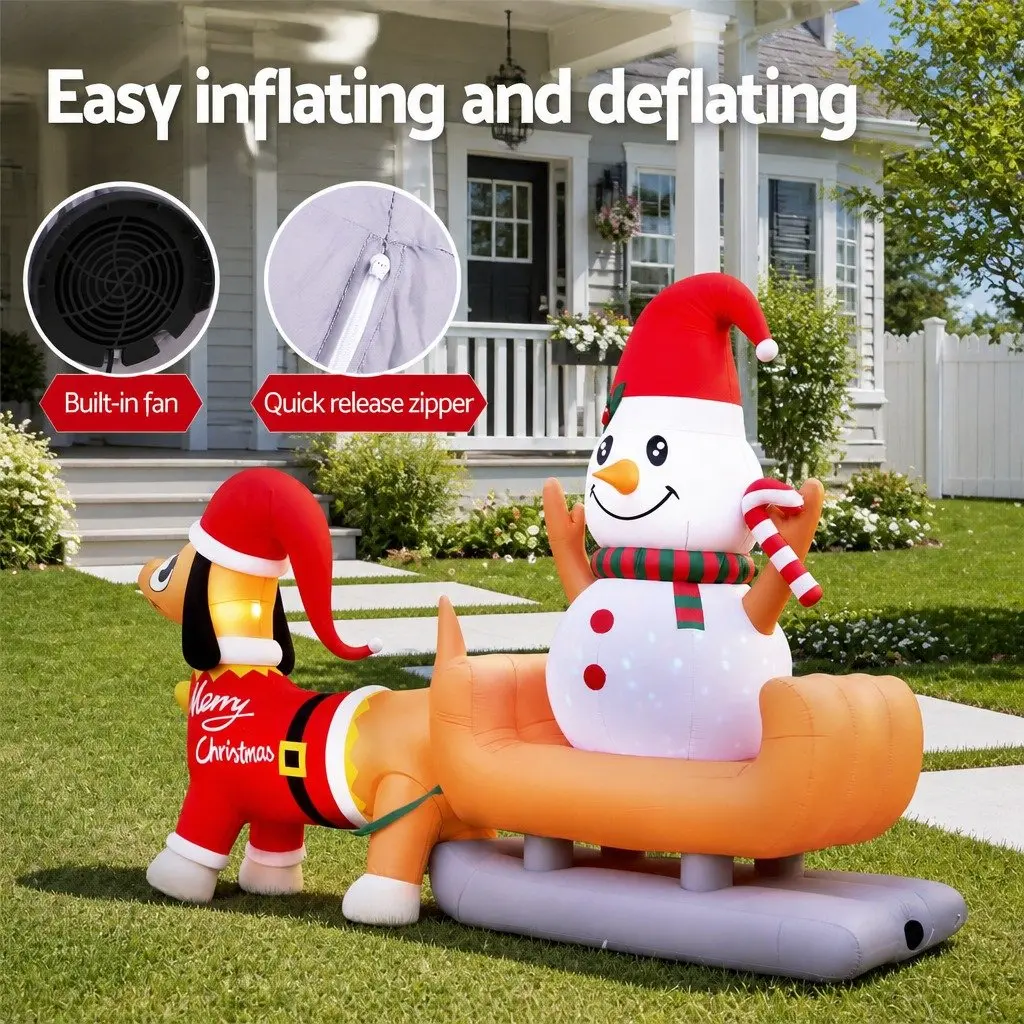 Christmas Inflatable Snowman and Dog Multicolour 4.2M Tall LED Illuminated Outdoor Decoration