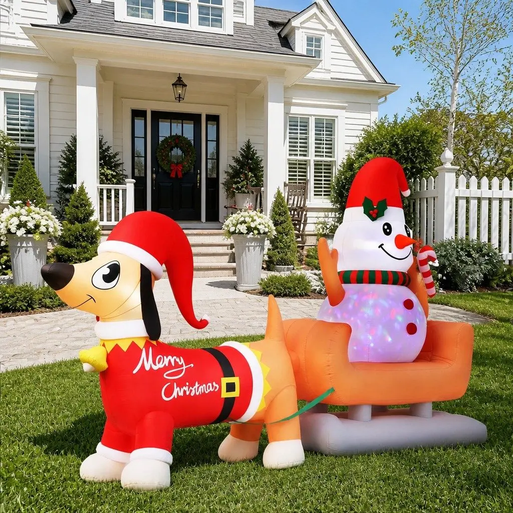 Christmas Inflatable Snowman and Dog Multicolour 4.2M Tall LED Illuminated Outdoor Decoration