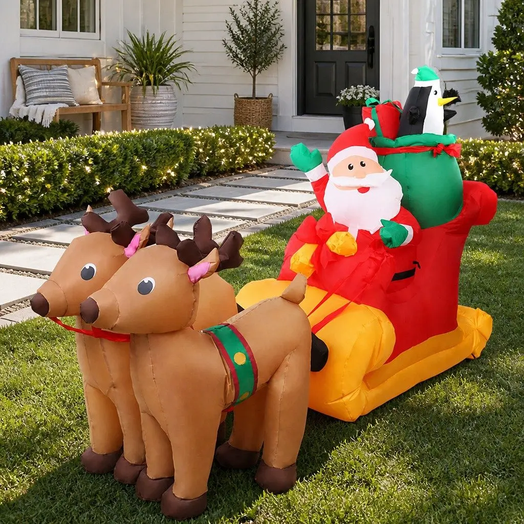 Christmas Inflatable Santa Sleigh 2.2M LED Illuminated Water-Repellent UV-Resistant Indoor Outdoor Decoration
