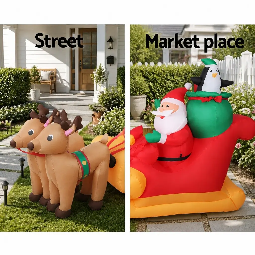 Christmas Inflatable Santa Sleigh 2.2M LED Illuminated Water-Repellent UV-Resistant Indoor Outdoor Decoration