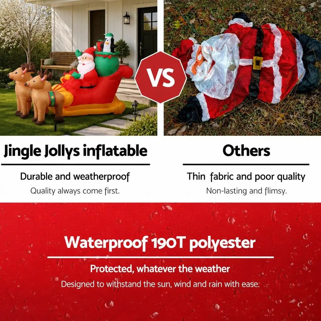 Christmas Inflatable Santa Sleigh 2.2M LED Illuminated Water-Repellent UV-Resistant Indoor Outdoor Decoration