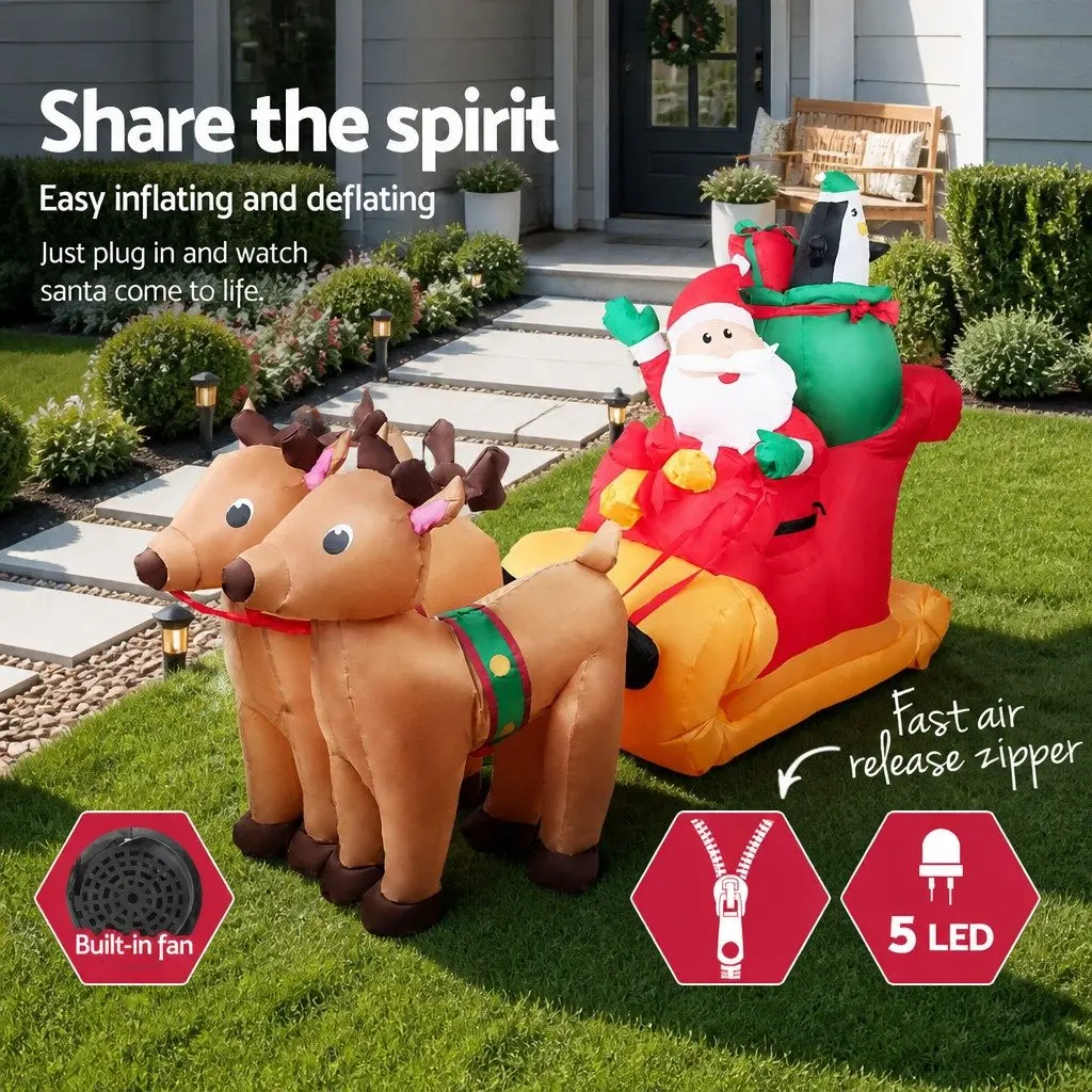 Christmas Inflatable Santa Sleigh 2.2M LED Illuminated Water-Repellent UV-Resistant Indoor Outdoor Decoration