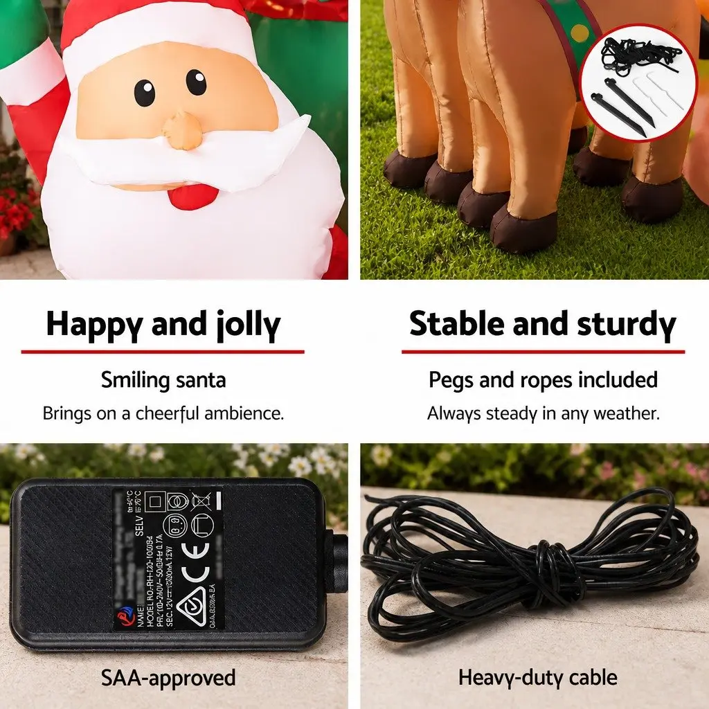 Christmas Inflatable Santa Sleigh 2.2M LED Illuminated Water-Repellent UV-Resistant Indoor Outdoor Decoration