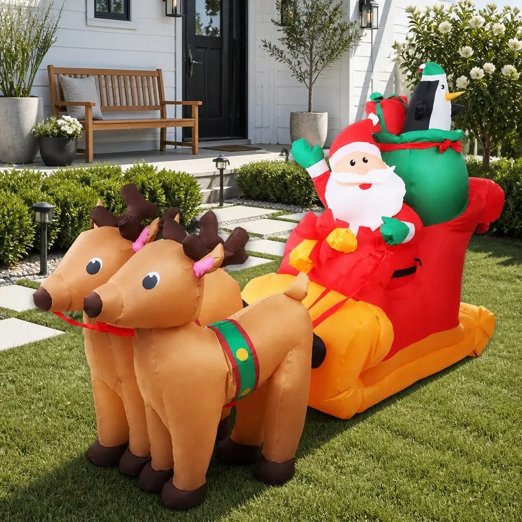 Christmas Inflatable Santa Sleigh 2.2M LED Illuminated Water-Repellent UV-Resistant Indoor Outdoor Decoration