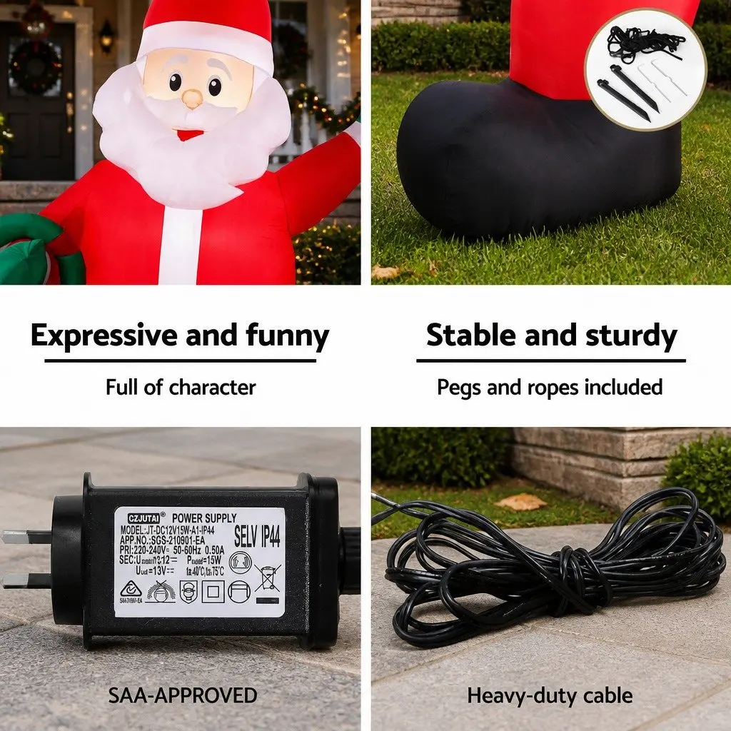 Inflatable Santa Decoration Multicolour 3.8M Height LED Illuminated Outdoor