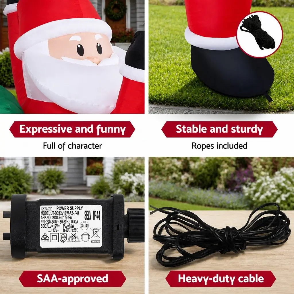 Christmas Inflatable Santa Multicolour 1.9M LED Illuminated Climbing Decoration