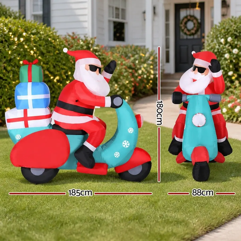 Christmas Inflatable Decoration Motorbike Santa LED 1.8m Outdoor Lighted Display