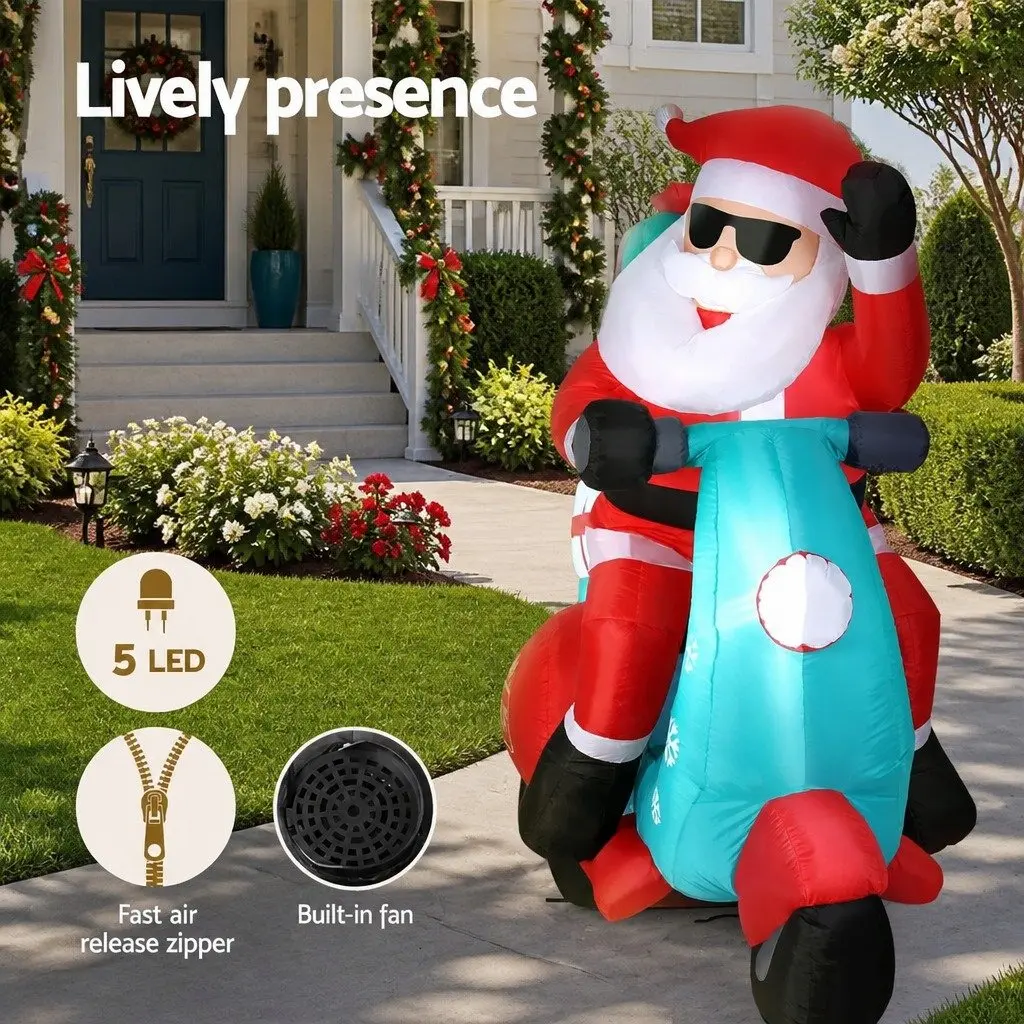 Christmas Inflatable Decoration Motorbike Santa LED 1.8m Outdoor Lighted Display