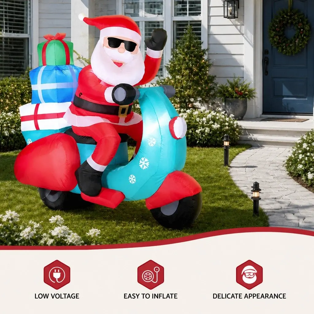 Christmas Inflatable Decoration Motorbike Santa LED 1.8m Outdoor Lighted Display