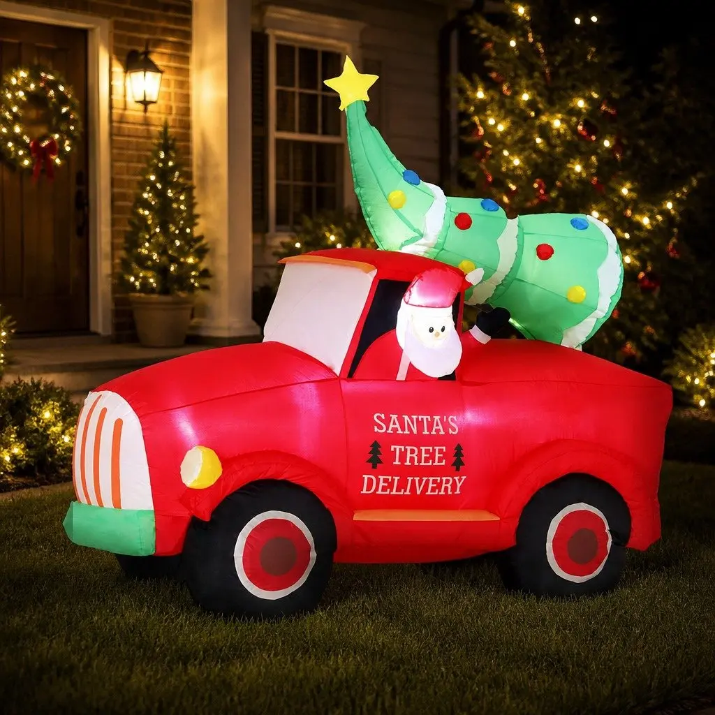 Christmas Inflatable Multicolour Santa Truck 1.6M LED Indoor Outdoor Decoration