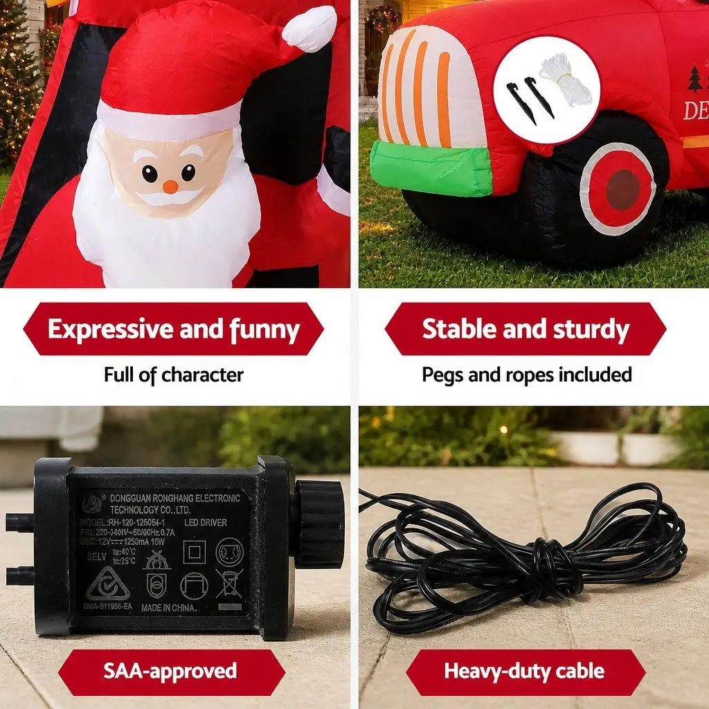 Christmas Inflatable Multicolour Santa Truck 1.6M LED Indoor Outdoor Decoration