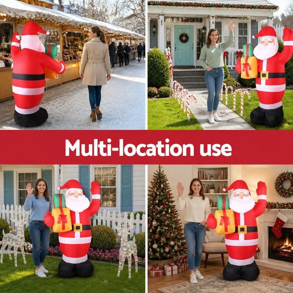 Christmas Inflatable Santa 2.4M Illuminated Decorations with LED Lights Garden