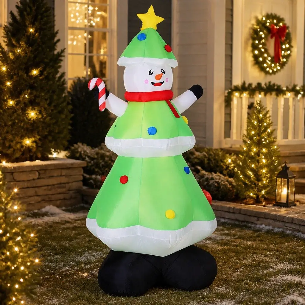 Christmas Inflatable Decoration Multicolour 2.75M LED Lights Snowman and Tree for Indoor Outdoor Use