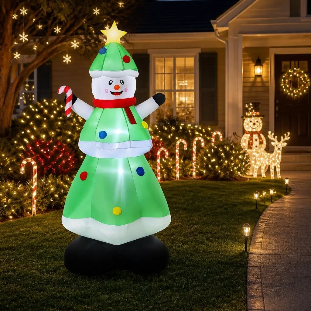 Christmas Inflatable Decoration Multicolour 2.75M LED Lights Snowman and Tree for Indoor Outdoor Use