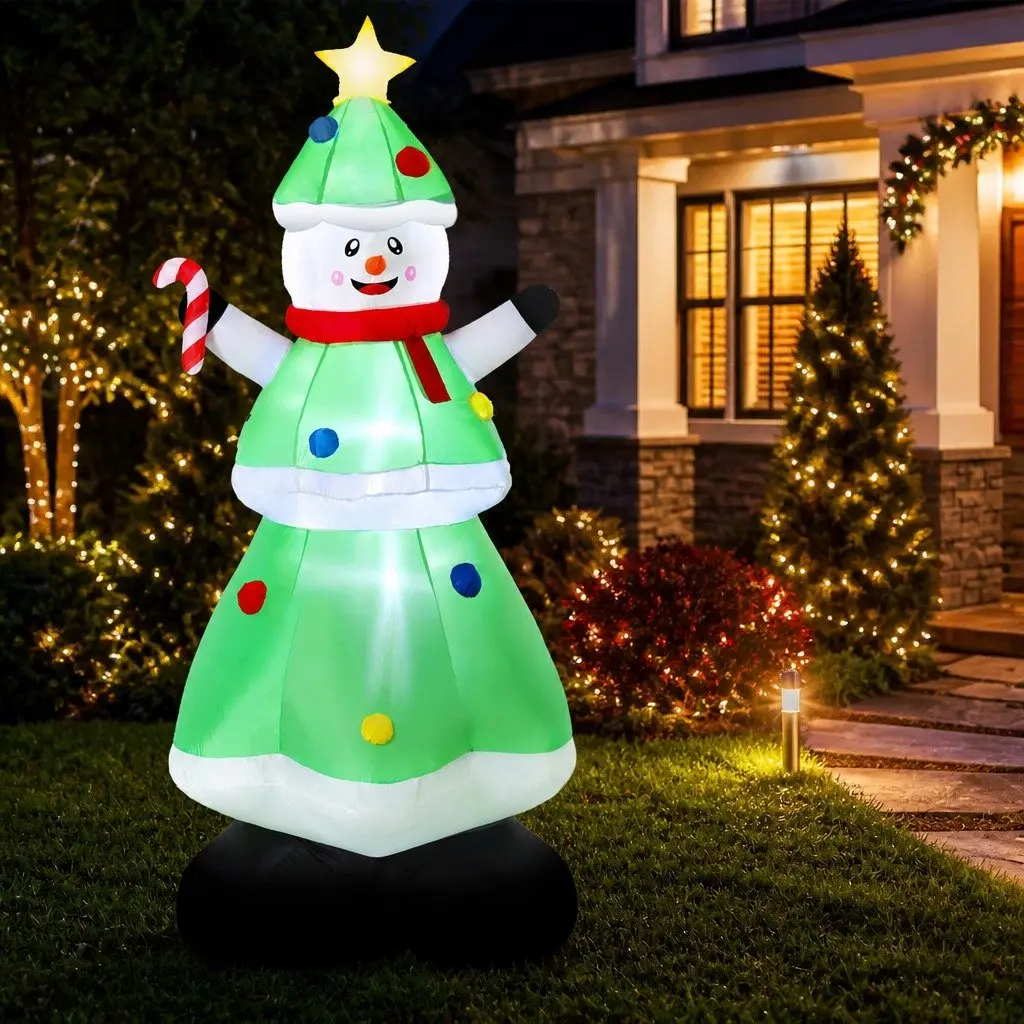 Christmas Inflatable Decoration Multicolour 2.75M LED Lights Snowman and Tree for Indoor Outdoor Use