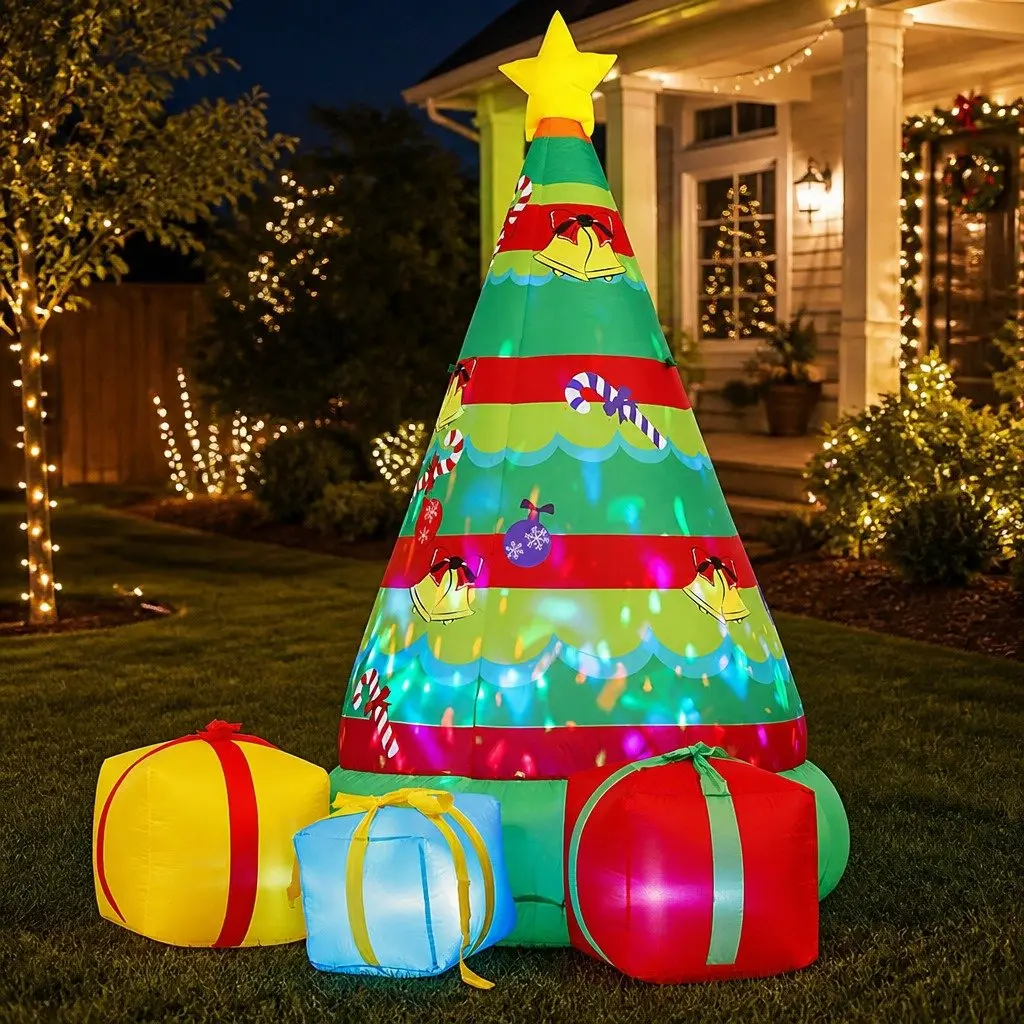 Christmas Inflatable Gift Tree 2.2M Height Flashing Light Outdoor Indoor