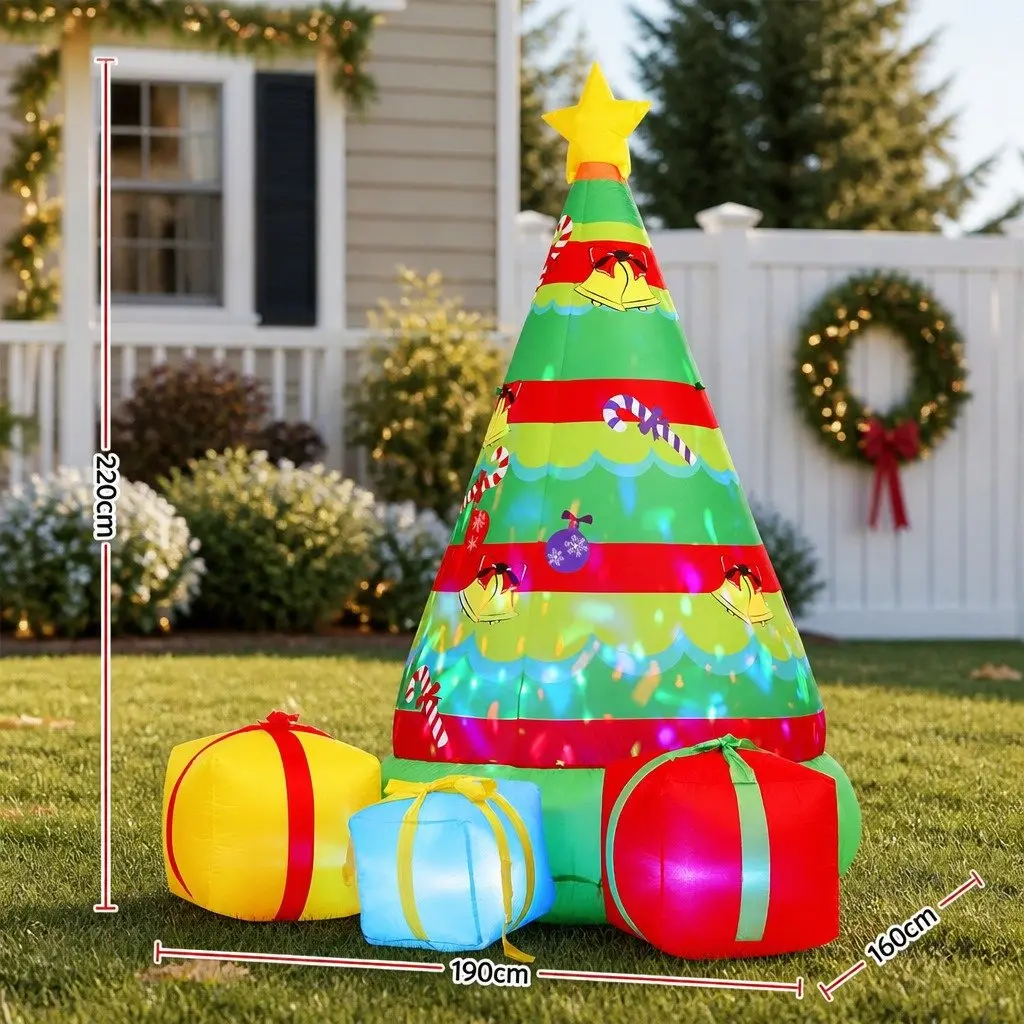 Christmas Inflatable Gift Tree 2.2M Height Flashing Light Outdoor Indoor