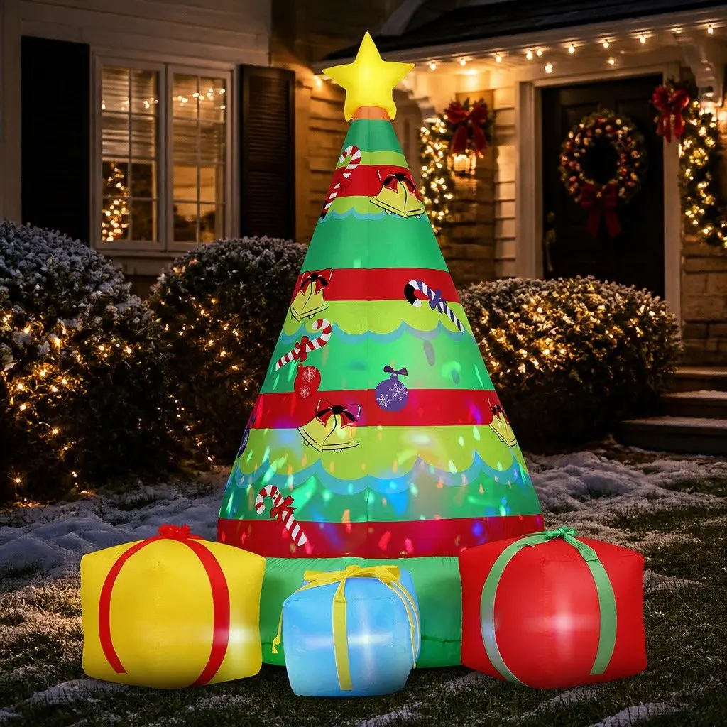 Christmas Inflatable Gift Tree 2.2M Height Flashing Light Outdoor Indoor