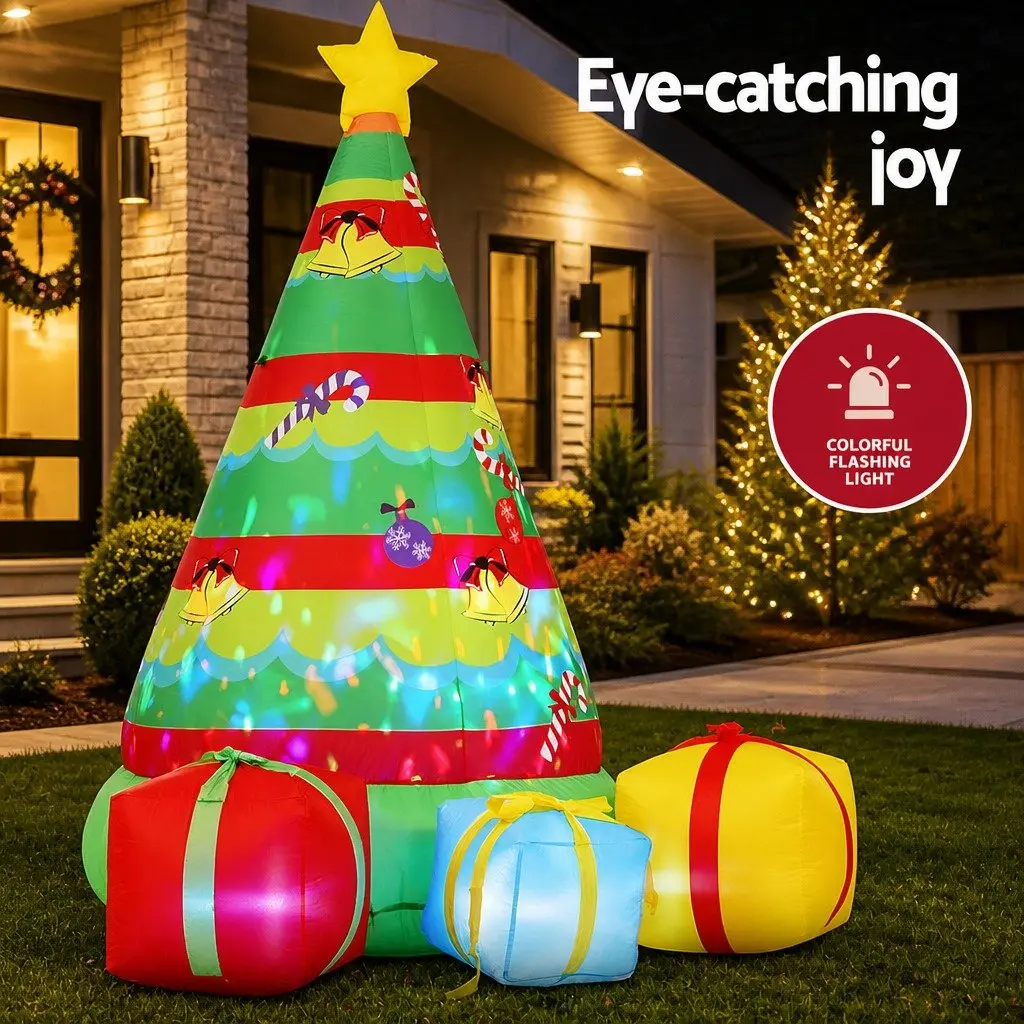 Christmas Inflatable Gift Tree 2.2M Height Flashing Light Outdoor Indoor