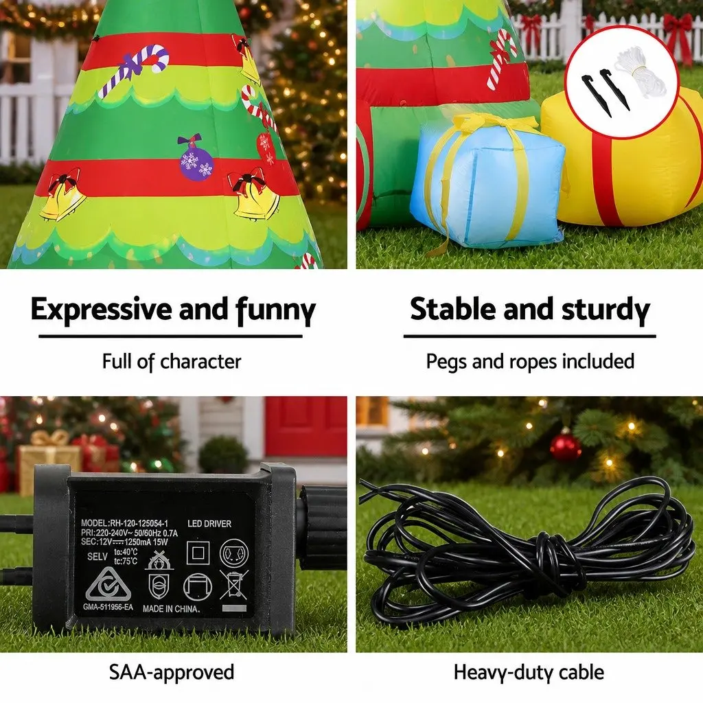 Christmas Inflatable Gift Tree 2.2M Height Flashing Light Outdoor Indoor