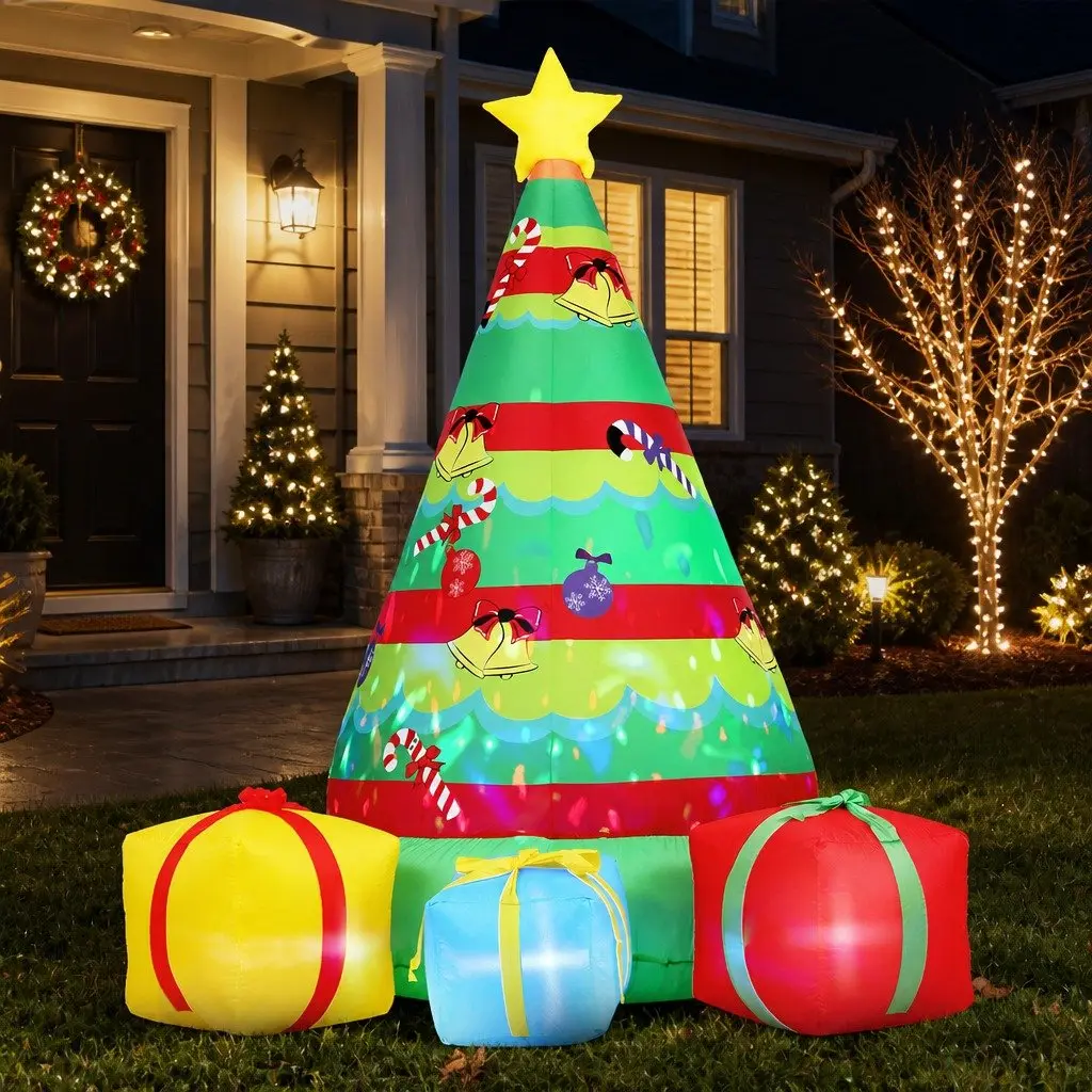 Christmas Inflatable Gift Tree 2.2M Height Flashing Light Outdoor Indoor