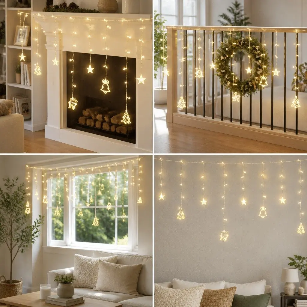 LED Icicle Lights Warm White 3M 138 Bulbs 8 Lighting Modes Indoor Outdoor Christmas Decoration