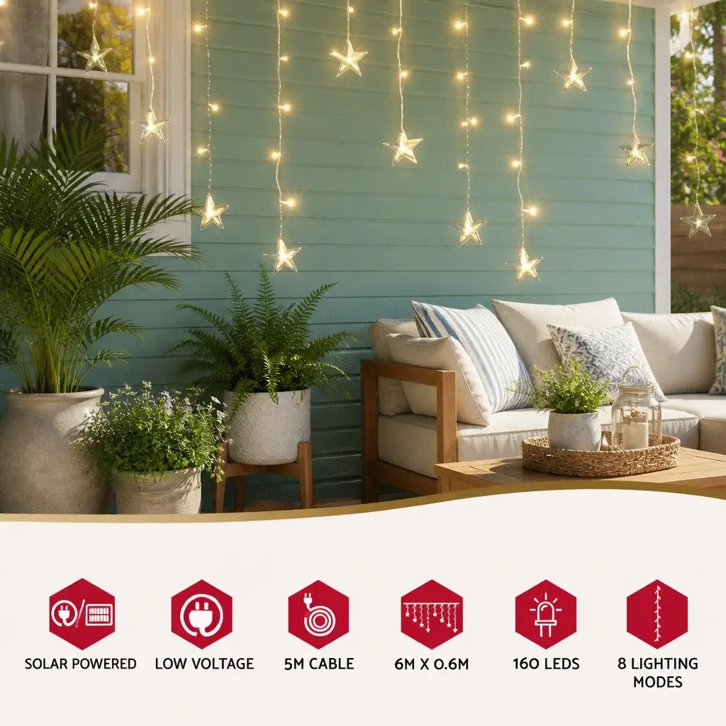 LED Icicle Christmas Lights Warm White 6M Outdoor Decoration 160 Bulbs 8 Lighting Modes Water-resistant