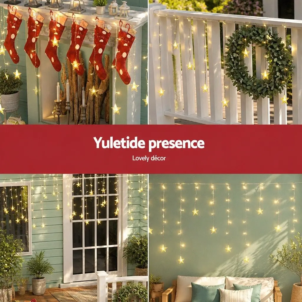LED Icicle Christmas Lights Warm White 6M Outdoor Decoration 160 Bulbs 8 Lighting Modes Water-resistant