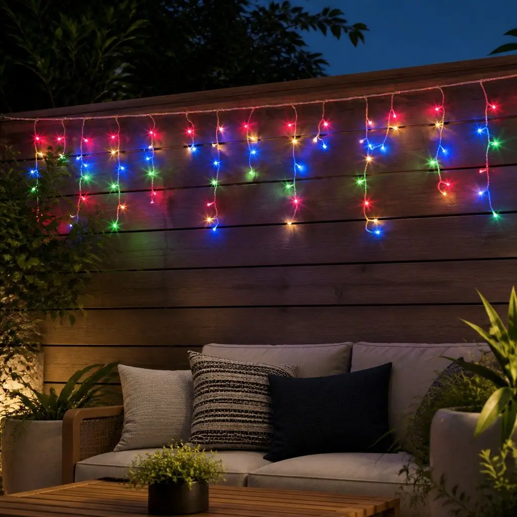 Solar Icicle String Lights Multicoloured 12.5M Eight Lighting Modes Outdoor Christmas Decorations