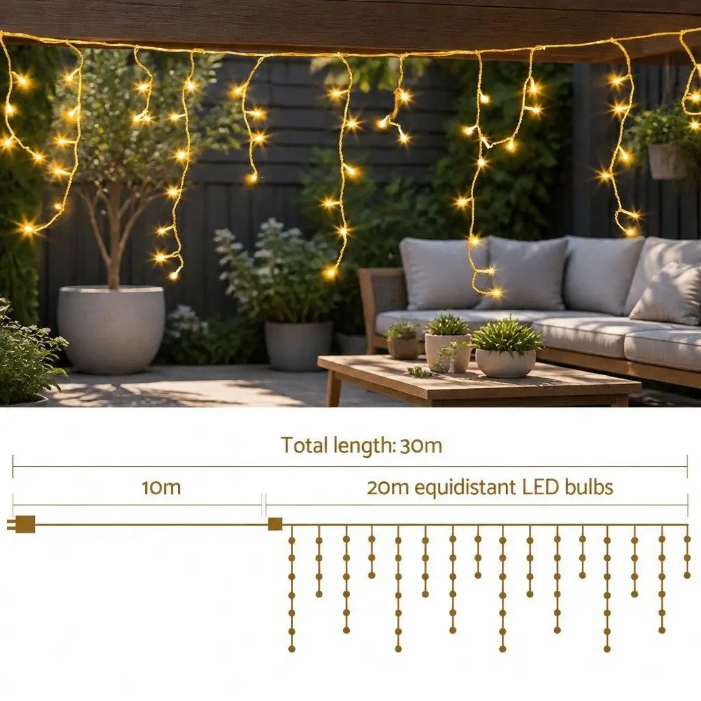 Icicle Lights Warm White 20M 800 LED Indoor Outdoor Decoration String