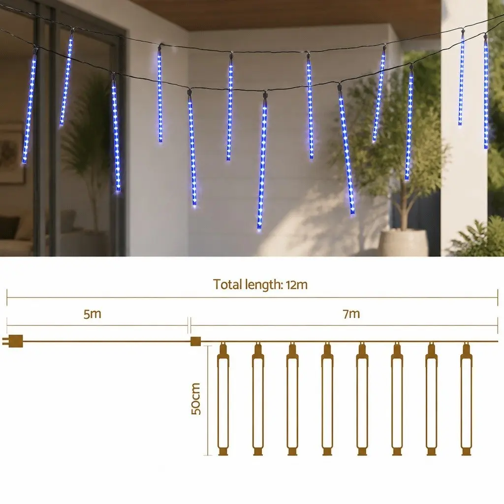 LED Icicle Christmas Lights Blue 7M 288 Bulbs Water-Resistant Indoor Outdoor