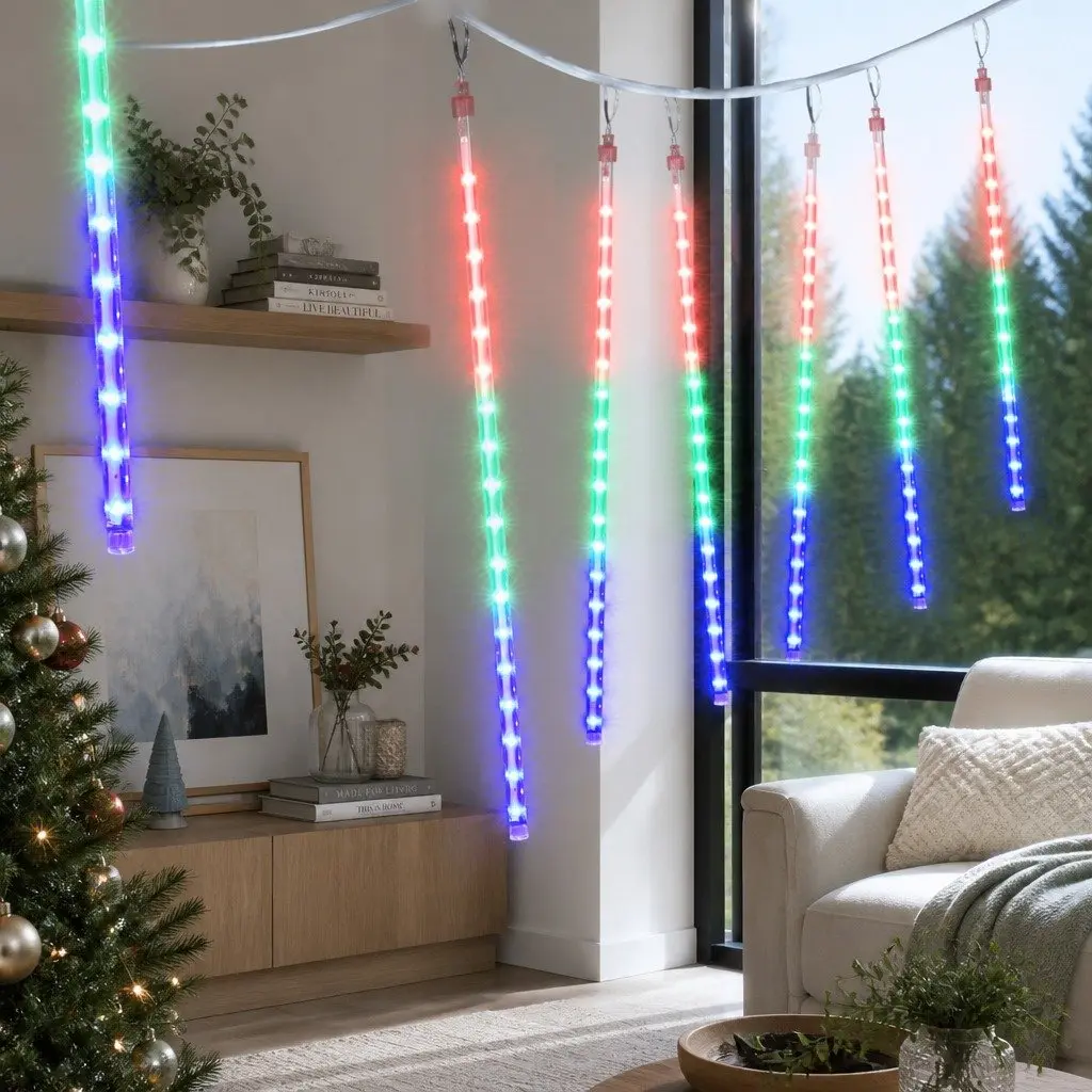 Christmas Icicle Shower Lights Multicolour 7M 288 LED Low Power Consumption Water-Resistant Indoor Outdoor
