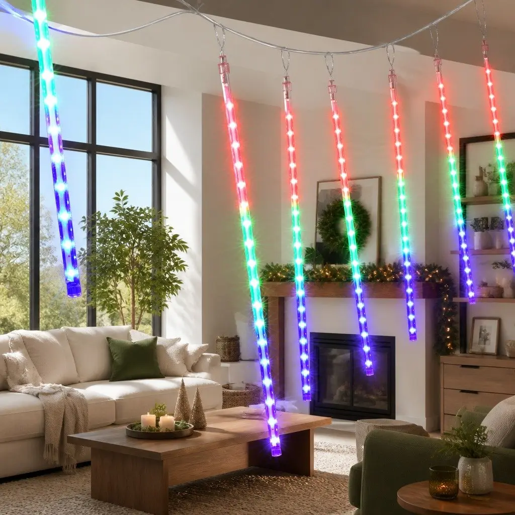 Christmas Icicle Shower Lights Multicolour 7M 288 LED Low Power Consumption Water-Resistant Indoor Outdoor