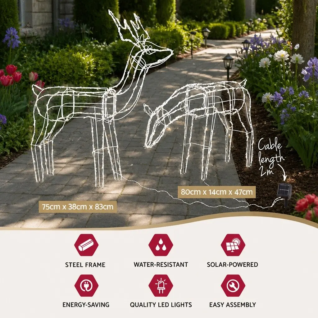 2 Piece Reindeer Christmas LED Lights Cool White 3D Figures Multiple Lighting Modes