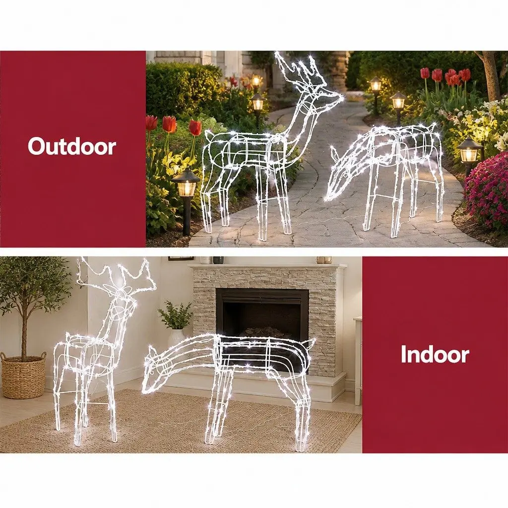 2 Piece Reindeer Christmas LED Lights Cool White 3D Figures Multiple Lighting Modes
