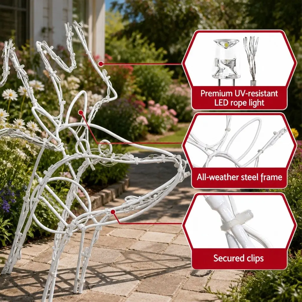 2 Piece Reindeer Christmas LED Lights Cool White 3D Figures Multiple Lighting Modes