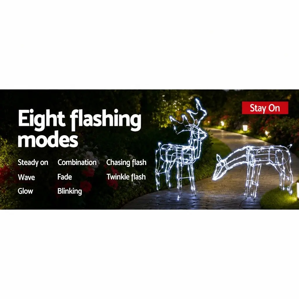 2 Piece Reindeer Christmas LED Lights Cool White 3D Figures Multiple Lighting Modes
