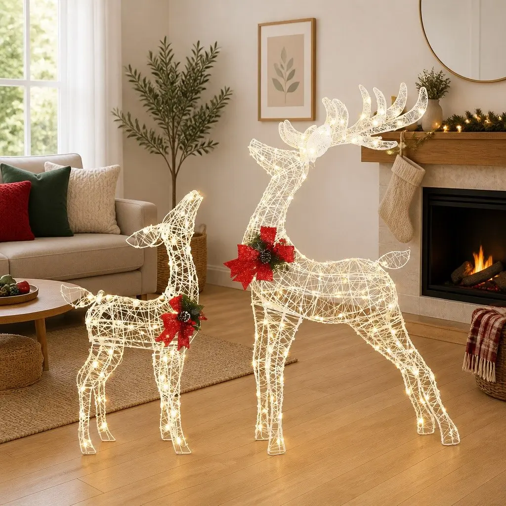 Christmas Lights White 2 PCS 3D Reindeer Warm White LED Indoor Outdoor Decorations