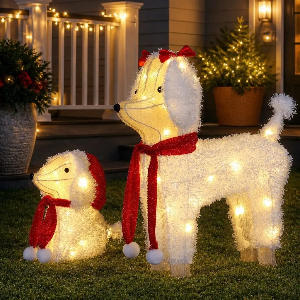 Christmas Dog Decorations 60 LED Lights Set Outdoor Garden Festive Display
