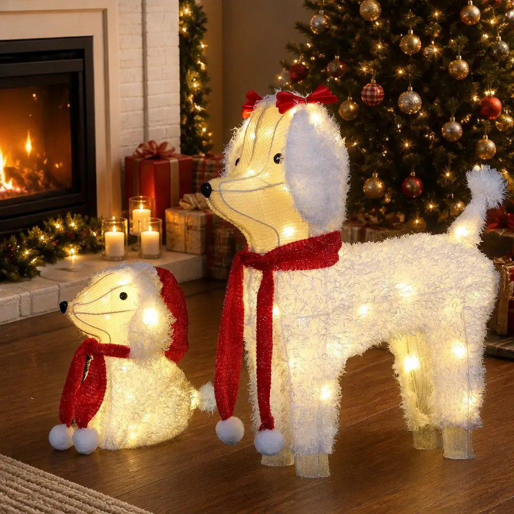 Christmas Dog Decorations 60 LED Lights Set Outdoor Garden Festive Display